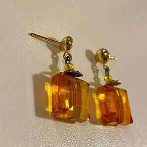Handmade Elegant Orange beaded cube Earrings